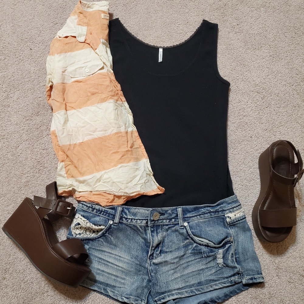 Orange Cream Striped Button-down Top